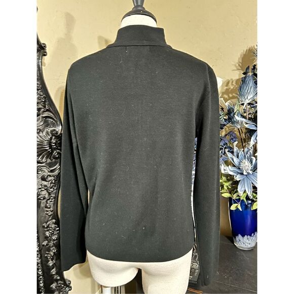 TEHAMA Black Long Sleeve Leather Front Zip Up Cardigan Sweater Size M - Picture 3 of 4